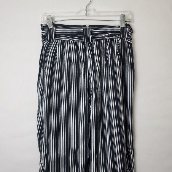 Express Wide Leg Pants Size 8 High Rise Black White Striped Belted Work Career - Picture 5 of 8
